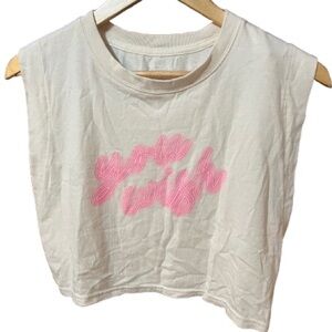 NWT Aerie White Sleeveless Crop Top with Pink 'You Wish' Print Size Small